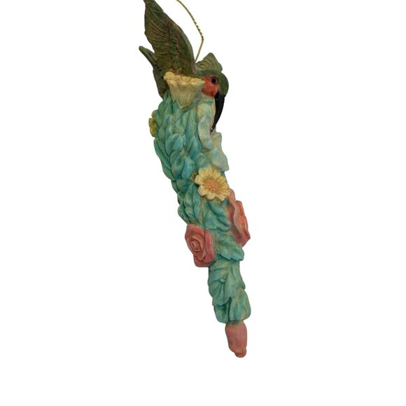 Hand-Painted Hummingbird Hanging Ornament With Flowers Multicolor Resin Design N - Picture 6 of 8